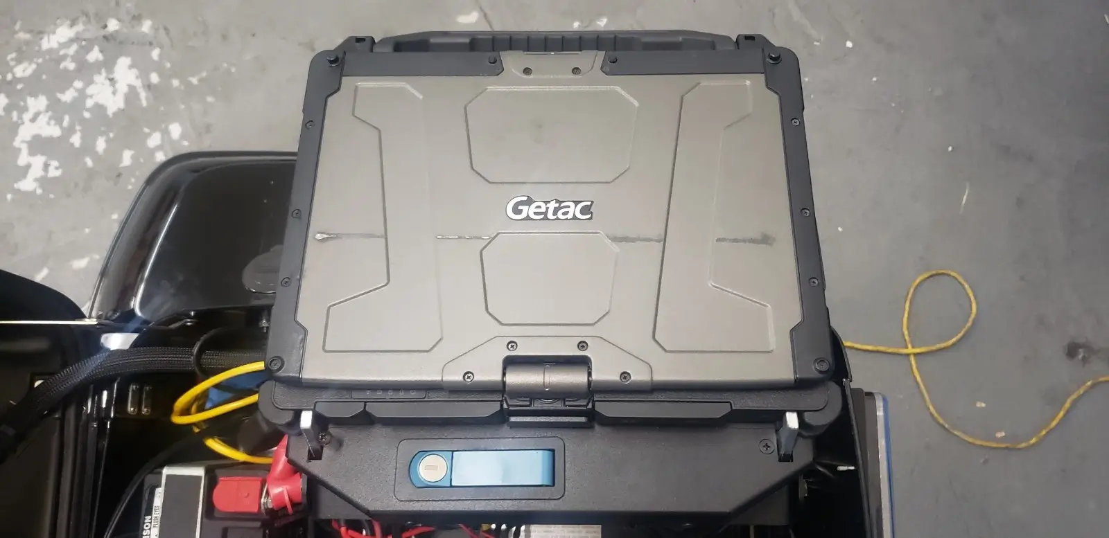 Getac V110 Computer Mounted in Motorcycle Trunk