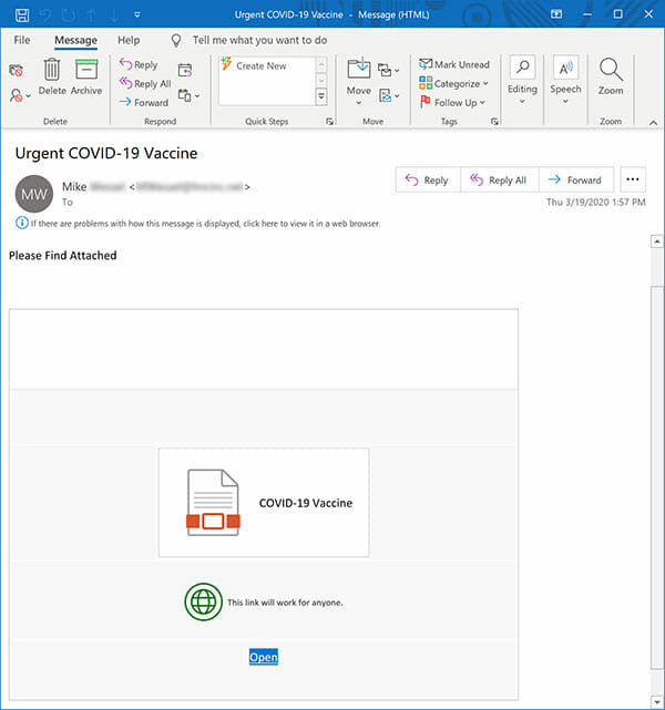 Example of covid vaccine phishing scam